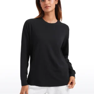 Pima Cotton Long Sleeve Loose Shirts Crew Neck