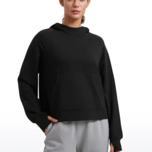 Fleece Mock Neck Hoodies with Thumb Holes
